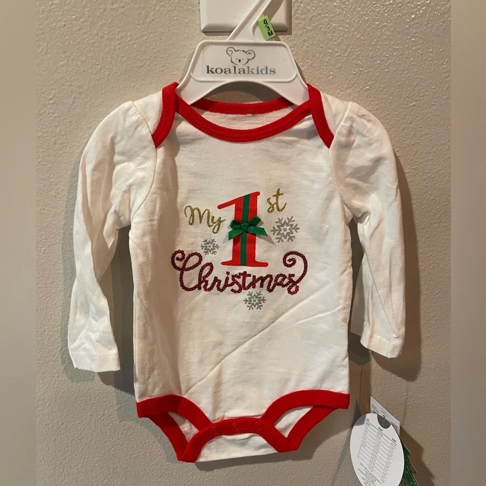 New with tags long sleeve white and red infant onesie “My 1st Christmas”